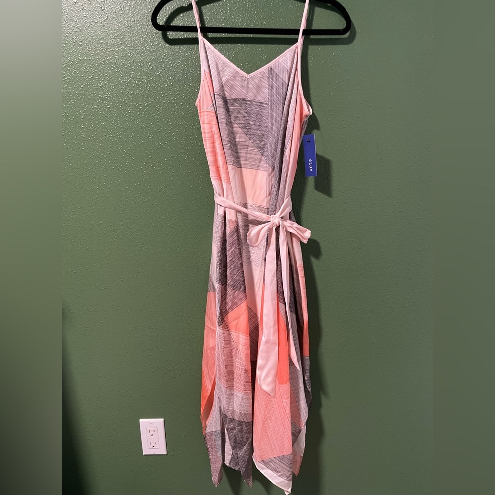 Apt 9 Pink and Grey Asymmetric Tie Dress NWT